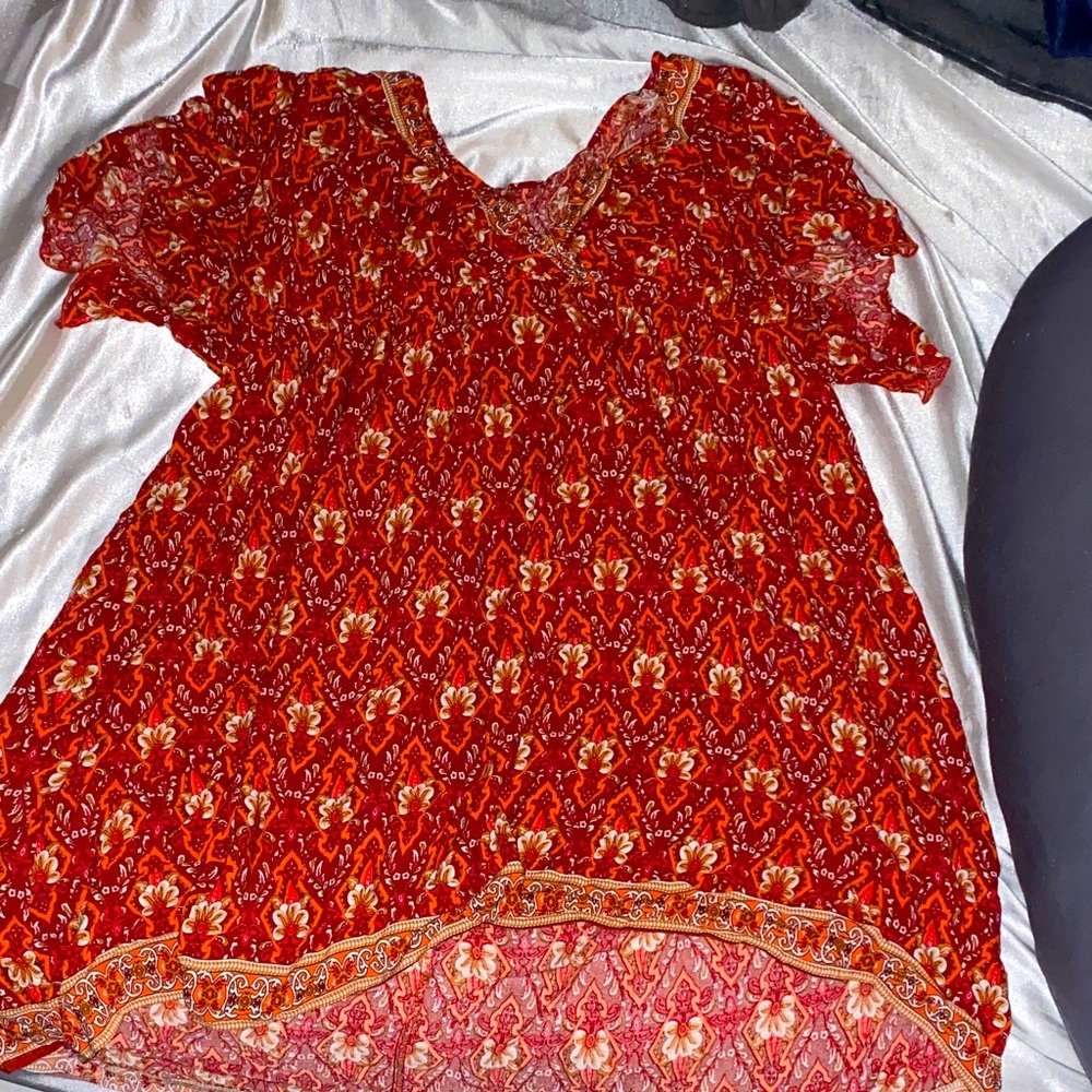 SHEIN Red and Orange Floral Blouse